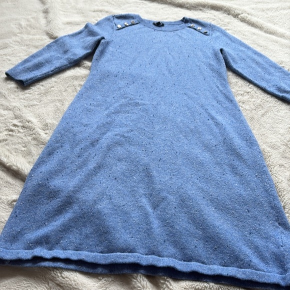 Talbots Cotton Blue Kitty Tweed Shift Sweater Dress Small Petite - Picture 3 of 12